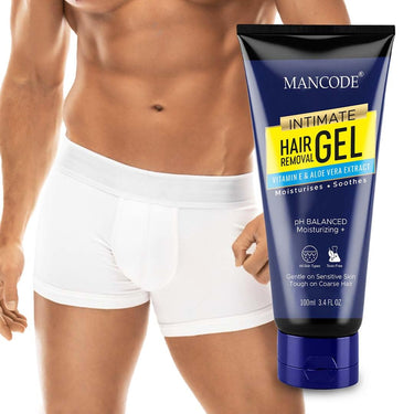 Mancode Intimate Hair Removal Gel for Men – Fast & Painless, Soothing for Unwanted Coarse Pubic Hair, Suitable For All Skin Types - 100ml